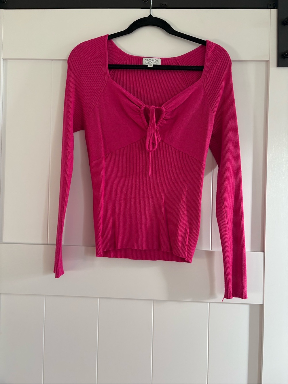 Sofia by sofia vergara Bright Fuchsia Ribbed Tie-Front Long Sleeve Top